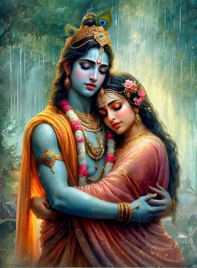 طقم رسم ماسي خماسي الأبعاد يمكنك صنعه بنفسك للبالغين والمبتدئين - صورة فنية دائرية كاملة - تصميم قمر ساطع، 40 × 30 سم - قماش كريستالي لتزيين الجدران (رادها كريشنا) - Image 1